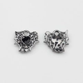 Detailed front and back view of heart-shaped spider web charm with black zircon - Black-Graphite