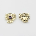 Detailed view of heart mesh pendant with purple zircon and gold plating for DIY jewelry - Purple Gold