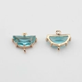 Detail of light blue crystal fan pendants in rose gold plated frames with dual rings - Light Blue