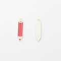 Macro shot of red pencil alloy pendants showing detailed front and back with L letter - Red