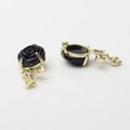 Detailed view of 3D black rose pendant with gold metal frame and sparkling crystal leaf - Black-Gold 02