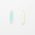 Detail of light blue enamel pencil charm with metal loop for DIY jewelry making - Blue