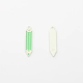 Detail view of pencil-shaped enamel pendants in green and beige with top hanging rings - Green