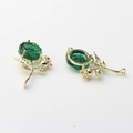 Detail of green resin rose pendants with golden alloy leaves and dual hanging rings - Green-Gold 01