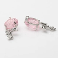 Detailed view of silver rose pendants with pink resin petals and crystal accents - Pink-Silver 02