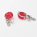 Detail of red rose alloy charms with silver leaves for DIY jewelry making and pendants - Red-Silver 02