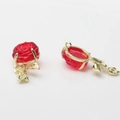 Detailed macro view of 3D red resin rose pendant with gold plated metal leaf base - Red-Gold 02