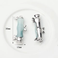 Bamboo style jewelry pendant with faux jade inlay and silver accents, 30mm x 13mm size - Light Cyan Silver Medium Bamboo Pendant (WSX-1202-09)
