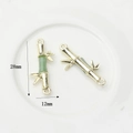 Bamboo-style gold pendant with green imitation jade and 28mm by 12mm size markers - Green Gold Bamboo Link Connector (WSX-1202-13)