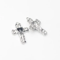 Macro detail of silver alloy lava texture cross pendant with black heart zircon inlay - Lava Texture Cross Heart Pendant (Silver-Black Zircon) / Silver-Black Zirconia