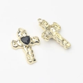 Detailed view of vintage gold plated cross pendants with black heart stones and lava texture - Lava Texture Cross Heart Pendant (Gold-Black Zircon) / Gold - Black Zirconia