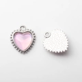 Detail of silver beaded heart pendant with iridescent pink stone for DIY jewelry making - Silver-Pink