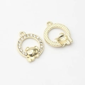 Detailed macro view showing both sides of a gold panda pendant with sparkly rhinestones - Gold