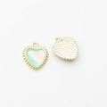 Golden heart pendant with iridescent zircon stones and textured metal backing for DIY jewelry - Gold-Blue