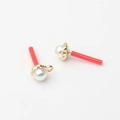 Detail of DIY pearl earring studs with gold flower base and red plastic protection tubes - 10mm*8mm / Gold