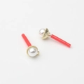 Detail of faux pearl earring pendant with gold metal base and long red cylinder drop - 9mm*7mm / Gold