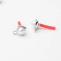 Detailed view of square silver alloy stud earrings with faux pearl and hanging loop for DIY - 12mm*9mm / Silver