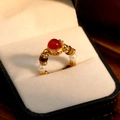 Maillard style beaded ring featuring red agate, tiger eye stone and lustrous pearls - 18K Gold Red Agate Elastic Ring