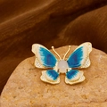 Goldene Schmetterlingsbrosche mit blau-weißem Emaille-Flügeln und funkelnden Zirkonien - Dunkelblau