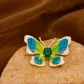 Edle Schmetterlingsbrosche aus Gold mit blauem Emaille und grünem Edelstein - Dunkelblau + Grün