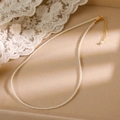 Collier de perles rondes 2mm avec fermoir doré et chaîne d'extension réglable - Or-Perle Crème 2mm