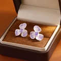 Pendientes de flores de esmalte morado con pétalos degradados y cristal cuadrado - Plata Perla Blanco Púrpura