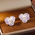 Enamel flower stud earrings with purple gradient petals and pearl center detail - Purple and White (Silver Plated)