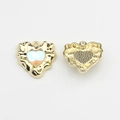 Macro shot of gold heart charms with iridescent inlay and honeycomb back texture - Heart Shape (WSX-748) / Gold