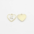 Detailed front and back view of heart-shaped cherry pendant with white enamel and crystals - White