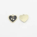 Detailed close-up of heart-shaped black enamel cherry pendant with sparkling zircons - Black