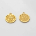 Detailed macro view of golden sunflower coin pendant with embossed details and textured back - Sunflower (Matte Gold)