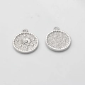 Detail view of round coin pendant with sunflower relief and textured back in silver finish - Sunflower (Silver)