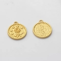 Detailed view of gold coin charms showing floral relief and hammered texture on both sides - Rose (Matte Gold)