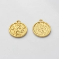 Macro view of gold round coin pendants with embossed flower and star pattern texture - Flower (Matte Gold)