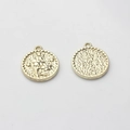 Detailed view of gold round flower coin charms with embossed texture for DIY jewelry making - Flower (Gold Plated)