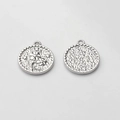 Detailed front and back views of silver-toned round flower coin pendant with star engravings - Flower (Silver)