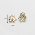 Detail view of 16mm gold cartoon bear charms with pink hearts and pearl accents - Gold Heart Rabbit
