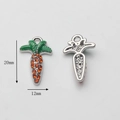 20mm carrot jewelry pendant charm featuring orange rhinestones and green enamel leaf detail - Carrot - Silver Base