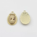 Detail of vintage gold alloy oval pendant with lady relief and white faux pearl accent - Oval Lady Profile Cameo (Brown Background/Gold Frame) / Brown-Gold