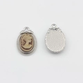 Macro detail of vintage alloy oval cameo pendant with lady profile and faux pearl - Oval Lady Profile Cameo (Brown Background/Silver Frame) / Brown-Silver