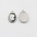 Macro detail of vintage oval relief lady pendant with small pearl accent for DIY jewelry - Oval Lady Profile Cameo (White Background/Silver Frame) / White-Silver