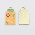 Front and back detail of Chinese style Fu character pendants with orange enamel finish - Abundant Wealth