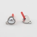 Detailed front and back view of heart-shaped pearl jewelry component with metal frame - Silver