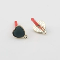 Detail of heart-shaped earring with green enamel, gold border and DIY connector loop - Dark Green
