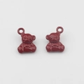 Paar donkerrode 3D-beertjes van legering met strikje voor DIY-sieraden maken - Bordeauxrood