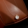 Single zircon teardrop necklace with invisible fish line and gold four-claw setting - 14K Gold Rose Zirconia