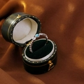 Vintage silver ring with round turquoise and zircon accents in a green velvet box - Palladium White/Turquoise