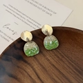 Boucles d'oreilles minimalistes en argent 925 avec cristaux verts et fini doré - Pendentif Vert Or Brossé / Vert