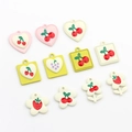 DIY colorful fruit alloy pendants featuring cherry and strawberry heart square shapes - Random Mixed