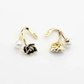 Detail of vintage flower and pearl earring charms for DIY jewelry making accessories - Black-Left